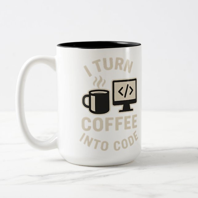 Tasse 2 Couleurs C'est drôle de transformer le café en code (Gauche)