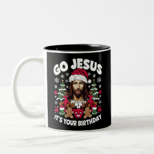 Tasse 2 Couleurs C'est l'anniversaire de Jésus, sale pull de Noël