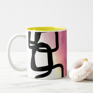 Tasse 2 Couleurs Chaîne de blocage : Abstrait rose, jaune, noir et