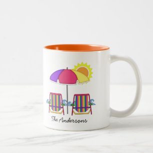 Tasse 2 Couleurs Chaise de plage de Parapluie de soleil brillant Mu