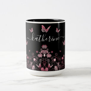 Tasse 2 Couleurs Champ de fleurs avec papillons