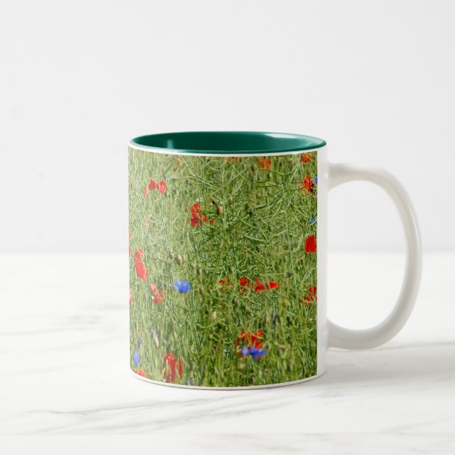 Tasse 2 Couleurs Champ d'été avec des fleurs rouges et bleues (Droit)