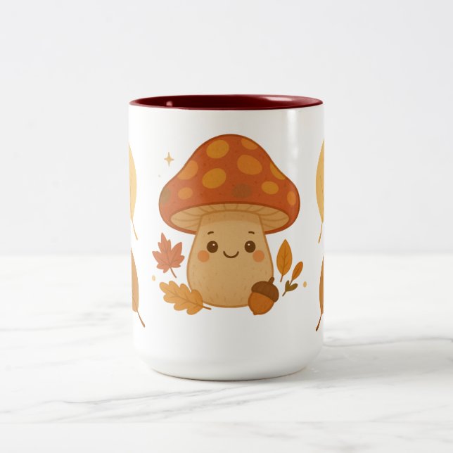 Tasse 2 Couleurs Champignon d'automne mignon sur le feuillage cosy (Centre)