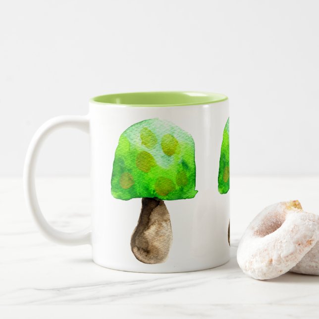 Tasse 2 Couleurs Champignon vert aquarelle champignons mignons (Avec donut)