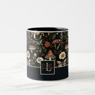 Tasse 2 Couleurs Champignons et fleurs Cottagecore motif avec nom
