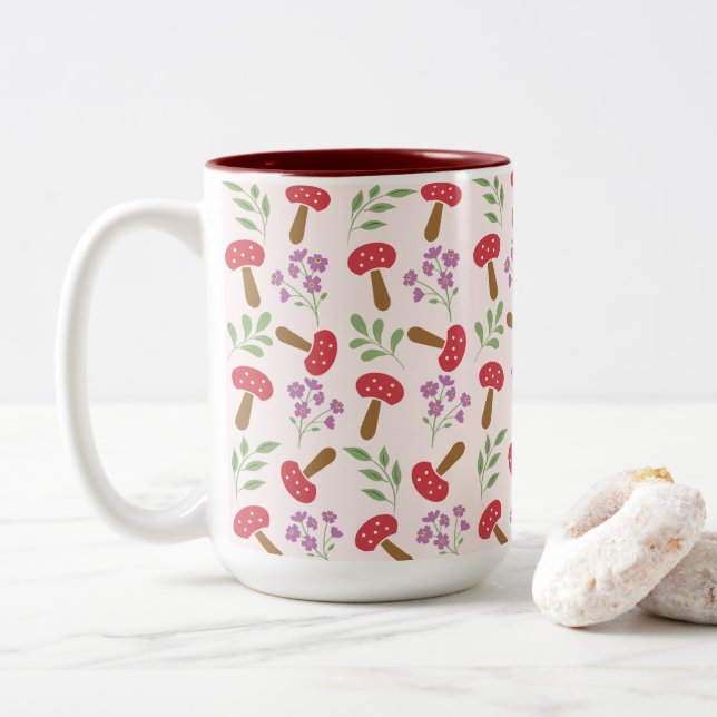 Tasse 2 Couleurs Champignons et fleurs enchanteurs (Avec donut)