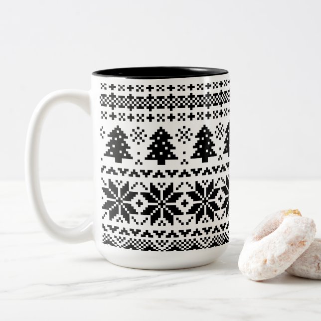 Tasse 2 Couleurs Chandail de knit en noir et blanc (Avec donut)