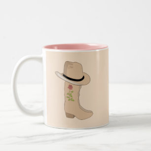 Tasse 2 Couleurs Chapeau country et bottes sur fond beige