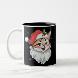 Tasse 2 Couleurs Chapeau de Père Noël rose rétro mignon Kitty Cat N