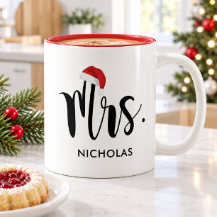 Tasse 2 Couleurs Chapeau de Père Noël rouge personnalisé pour Mme p