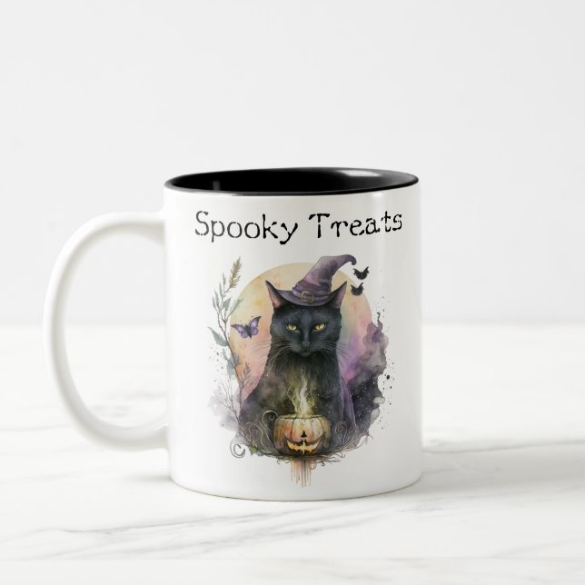 Tasse 2 Couleurs Chapeau de Sorcière Chat Noir Créatif Épouvantable (Gauche)