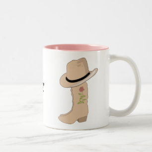 Tasse 2 Couleurs Chapeau et bottes beige de campagne avec fleur