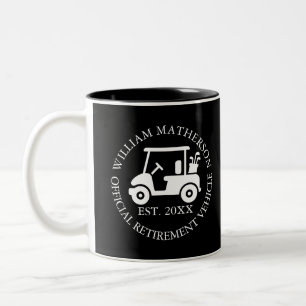 Tasse 2 Couleurs Chariot de golf personnalisé drôle pour la retrait