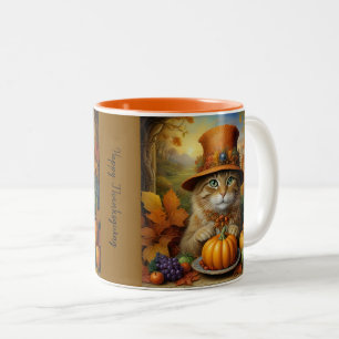 Tasse 2 Couleurs Charmant Thanksgiving Chat en déguisement