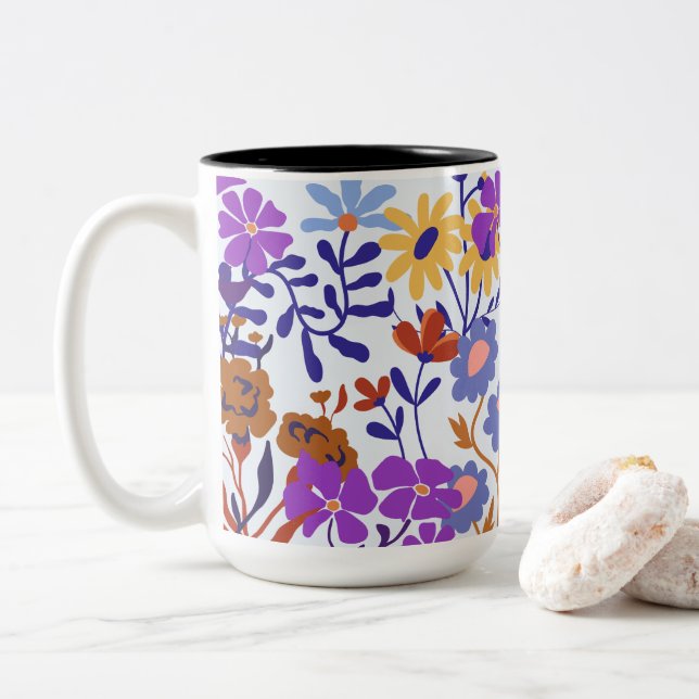 Tasse 2 Couleurs Charme et fraîcheur Floral moderne (Avec donut)