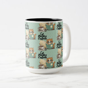 Tasse 2 Couleurs Charming Cat & Girl Reading Books