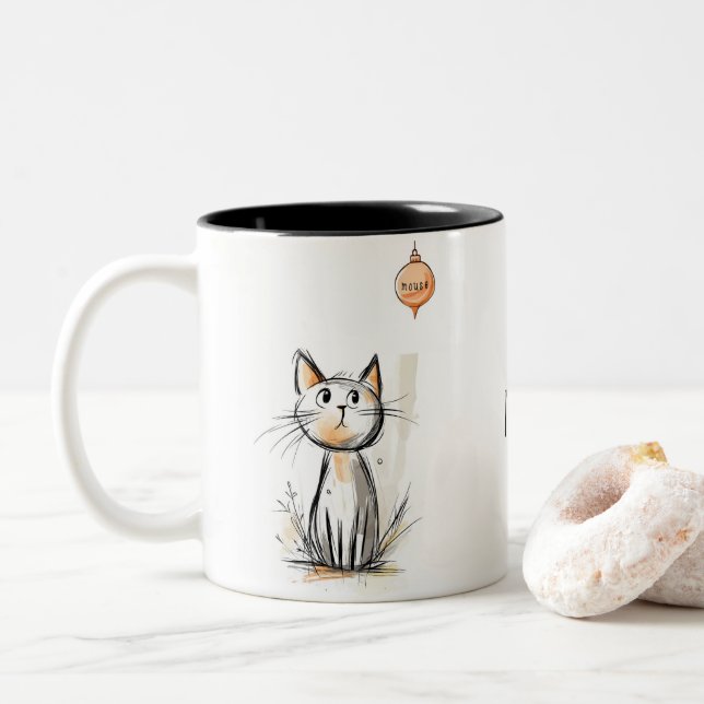 Tasse 2 Couleurs Charming Orange Cat in a Garden Illustration (Avec donut)