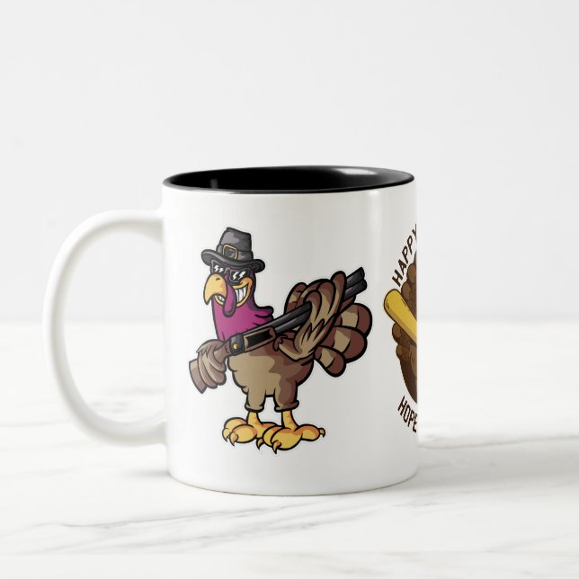 Tasse 2 Couleurs Chasseur de Dindon de Thanksgiving Drôle (Gauche)