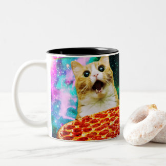 Tasse 2 Couleurs Chat à pizza de l'espace amusant