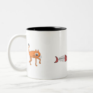 Tasse 2 Couleurs Chat Animal Orange Poisson Mort Squelette Drôle