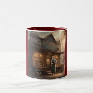 Tasse 2 Couleurs Chat anthropomorphe devant un magasin général
