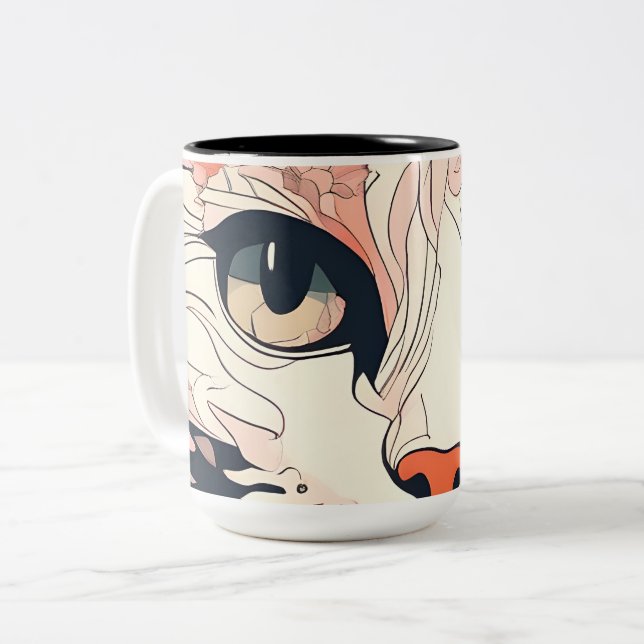 Tasse 2 Couleurs Chat Artistique (Devant gauche)