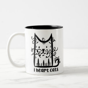 Tasse 2 Couleurs Chat aux cheveux bouclés désordonnés J'adore les c