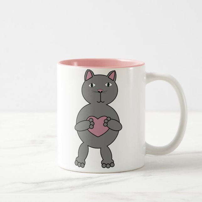 Tasse 2 Couleurs Chat avec coeur (Droit)