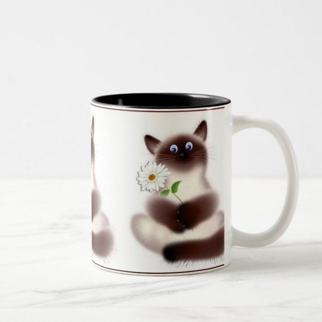 Tasse 2 Couleurs Chat avec Fleur (Droit)