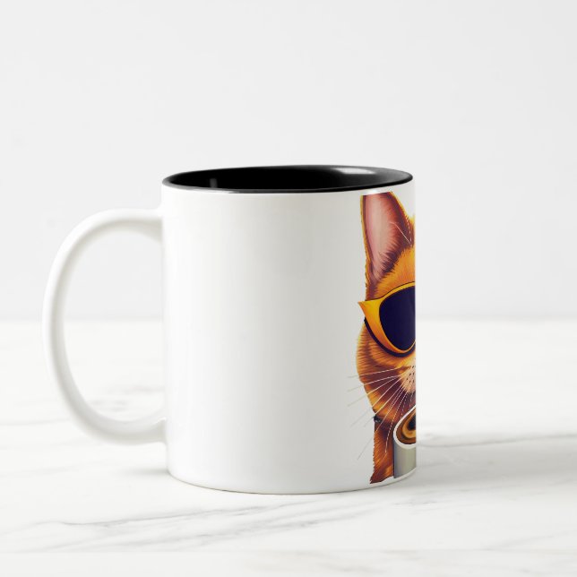 Tasse 2 Couleurs chat avec lunettes boire du café (Gauche)