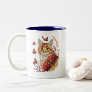 Tasse 2 Couleurs Chat avec papillons Monarch