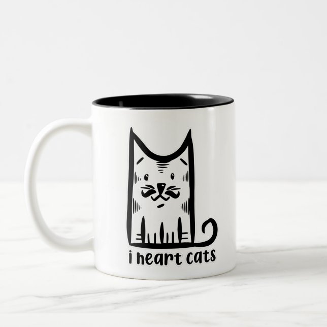 Tasse 2 Couleurs Chat avec une Moustache Stylée, j'adore les chats (Gauche)