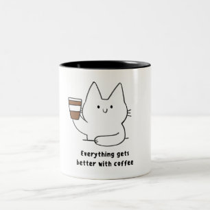 Tasse 2 Couleurs Chat blanc Tout se fait mieux avec le café