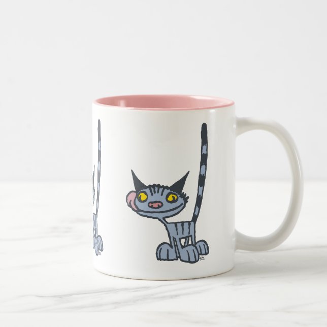 Tasse 2 Couleurs Chat caricature gris cool (Droit)