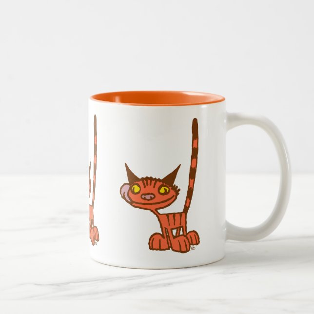 Tasse 2 Couleurs Chat caricature orange cool (Droit)