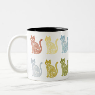 Tasse 2 Couleurs Chat coloré squelette Art radiographique Aquarelle