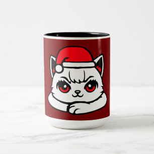 Tasse 2 Couleurs Chat Confiant Chapeau de Père Noël Bras Croisés No