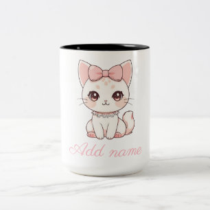 Tasse 2 Couleurs Chat Coquette Kawaii avec Ruban Rose Féminin Mig