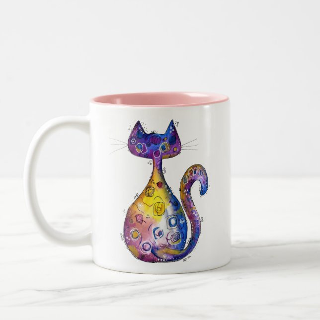 Tasse 2 Couleurs Chat couleur blanc mignon (Gauche)