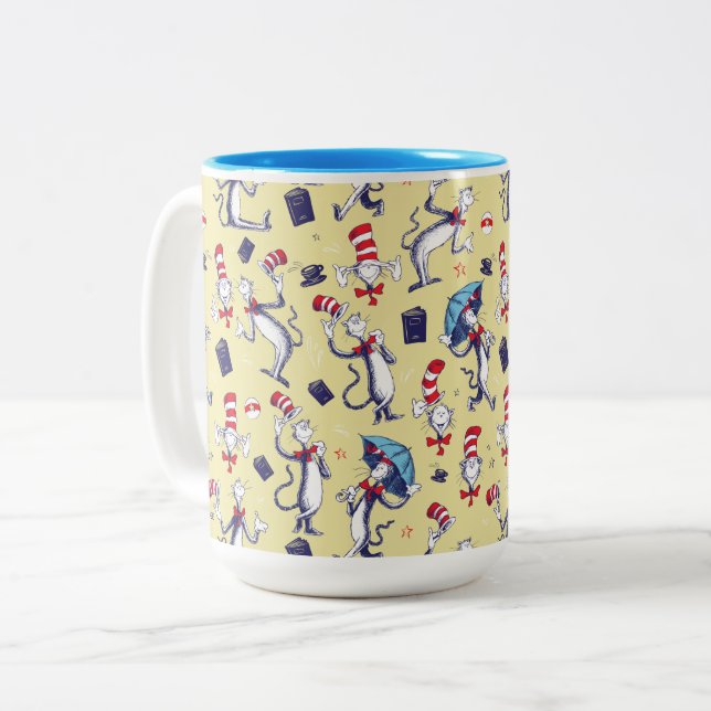 Tasse 2 Couleurs Chat dans le Chapeau | Motif Jaune (Devant gauche)