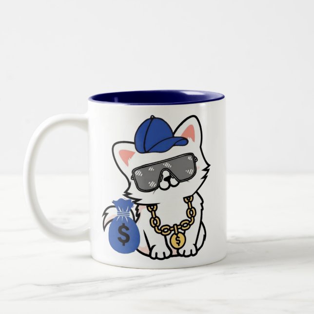 Tasse 2 Couleurs Chat de dessin animé Cool Cash (Gauche)