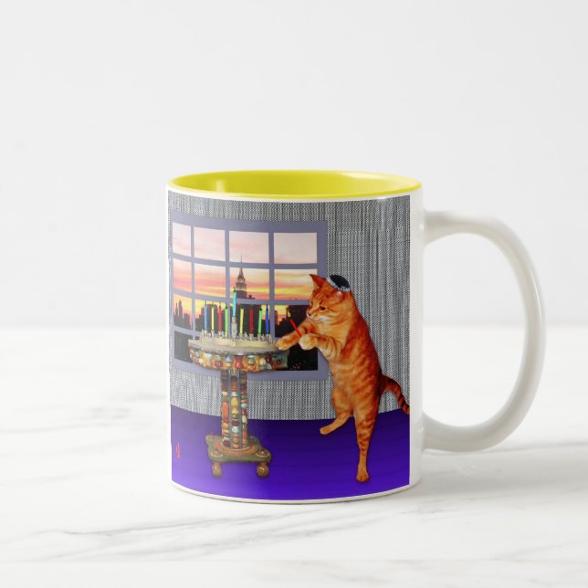 Tasse 2 Couleurs Chat de Menorah (Droit)