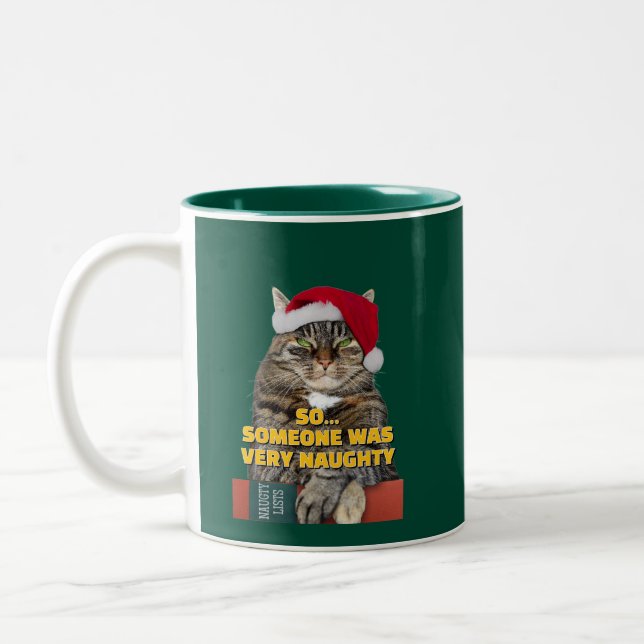 Tasse 2 Couleurs Chat de Noël en colère drôle  (Gauche)