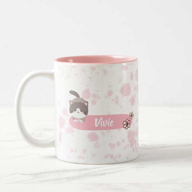 Tasse 2 Couleurs Chat de printemps personnalisé (Gauche)