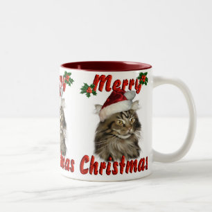 Tasse 2 Couleurs Chat de ragondin du Maine de Joyeux Noël