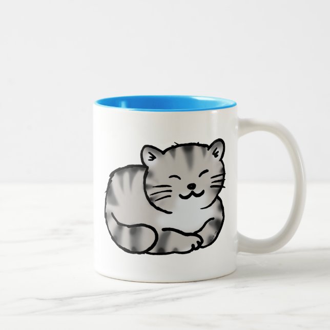 Tasse 2 Couleurs chat de tigre gris tigré pelucheux mignon (Droit)
