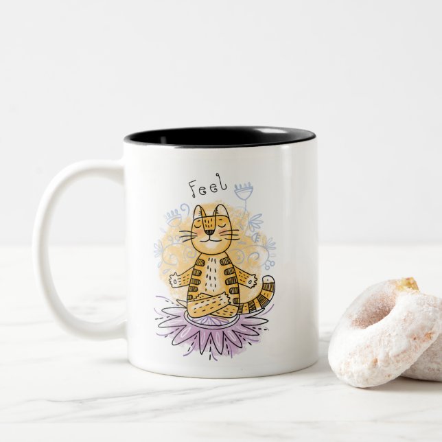Tasse 2 Couleurs Chat de yoga (Avec donut)