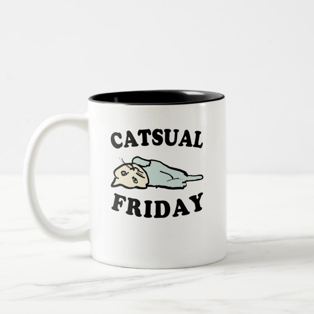 Tasse 2 Couleurs Chat Décontracté décontracté Vendredi Cute (Gauche)