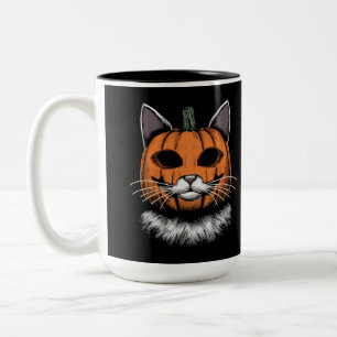 Tasse 2 Couleurs Chat d'Halloween, visage Citrouille
