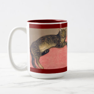 Tasse 2 Couleurs Chat d'hiver sur un coussin par Theophile Steinlen